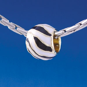 B1322-WHITE tlf - Wide Translucent Zebra Print - Gold Plated Large Hole Bead