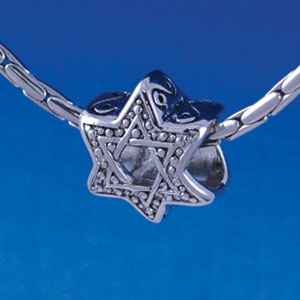 B1323 tlf - Beaded Star of David - Im. Rhodium Plated Large Hole Bead