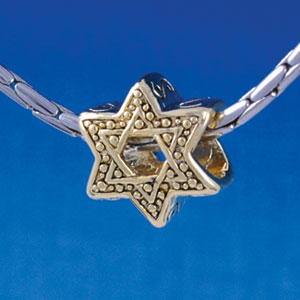 B1324 tlf - Beaded Star of David - Gold Plated Large Hole Bead