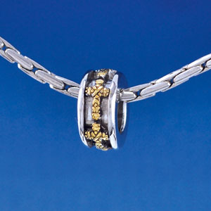 B1329-FANCY tlf - Fancy Gold Cross Band - Im. Rhodium and Gold Plated Large Hole Bead