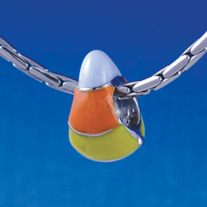 B1330 tlf - Enamel Candy Corn - Silver Plated Large Hole Bead