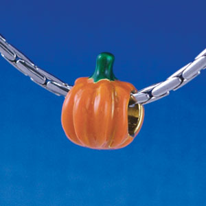 B1331 tlf - Enamel Pumpkin - Gold Plated Large Hole Bead