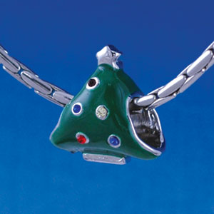 B1334 tlf - Enamel Christmas Tree with Swarovski Crystals - Im. Rhodium Plated Large Hole Bead