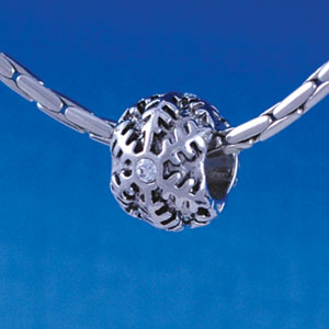 B1336 tlf - Snowflake with Swarovski Crystal - Im. Rhodium Plated Large Hole Bead