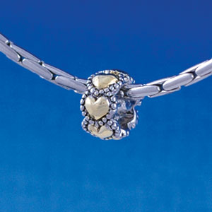 B1342 tlf - Mini Two Tone Beaded Hearts Spacer - Im. Rhodium and Gold Plated Large Hole Bead