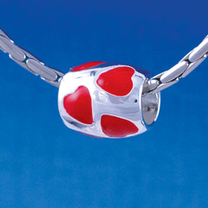B1348 tlf - Multi Red Heart Tube - Silver Plated Large Hole Bead