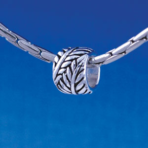 B1357 tlf - Antiqued Wrapped Leaf - Im. Rhodium Plated Large Hole Bead