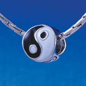 B1360 tlf - Enamel Yin Yang - Im. Rhodium Plated Large Hole Bead