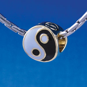 B1361 tlf - Enamel Yin Yang - Gold Plated Large Hole Bead