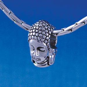 B1362 tlf - Buddha Head - Im. Rhodium Plated Large Hole Bead