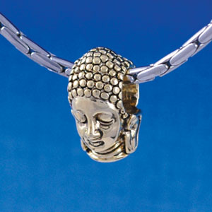 B1363 tlf - Buddha Head - Gold Plated Large Hole Bead