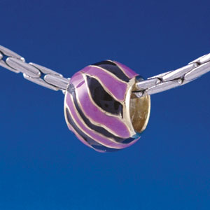 B1379 tlf - Wide Black and Purple Animal Striped Print - Gold Plated Large Hole Bead