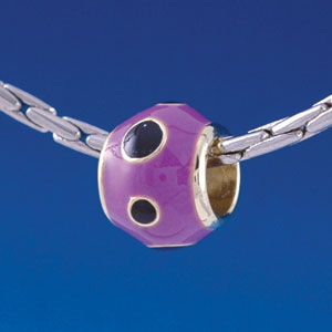 B1380 tlf - Wide Black Dots on Purple - Gold Plated Large Hole Bead
