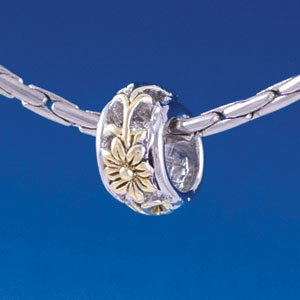 B1387 tlf - Gold Flower with Silver Border - Im. Rhodium & Gold Plated Large Hole Bead