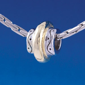 B1394 tlf - Large Silver Spacer with Gold Center - Im. Rhodium & Gold Plated Large Hole Bead