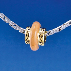 B1411 tlf - Large Spacer - Tan Center - Gold Plated Large Hole Bead