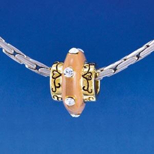 B1412 tlf - Large Spacer - Tan Center with Clear Swarovski Crystals - Gold Plated Large Hole Bead