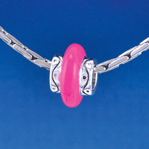 B1414 tlf - Large Spacer - Hot Pink Center - Silver Plated Large Hole Bead
