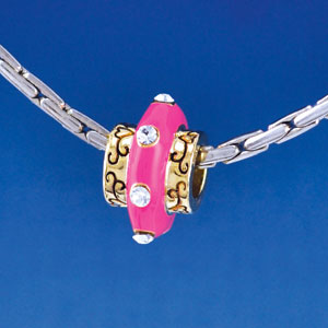 B1415-GOLD tlf - Large Spacer - Hot Pink Center with Clear Swarovski Crystals - Gold Plated Large Hole Bead