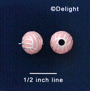 B1424 tlf - 10mm Pink Volleyball/Water Polo - Silver Plated Bead