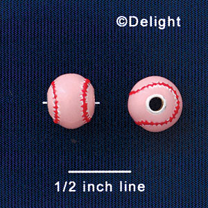 B1426 tlf - 10mm Pink Softball/Baseball - Silver Plated Bead