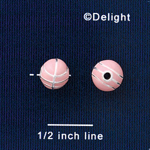 B1431 tlf - 8mm Pink Basketball - Silver Plated Bead