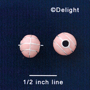 B1432 tlf - 10mm Pink Basketball - Silver Plated Bead