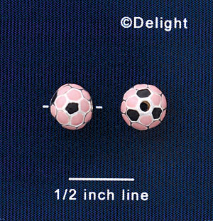 B1435 tlf - 8mm Pink Soccer ball - Silver Plated Bead