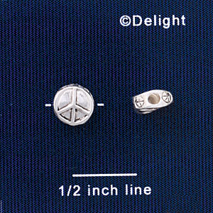 B1441 tlf - 8mm Silver Peace Sign - Silver Plated Bead
