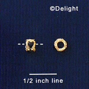B1446 tlf - 6mm Mini Black Hearts Band - 2.5mm Hole - Gold Plated Bead