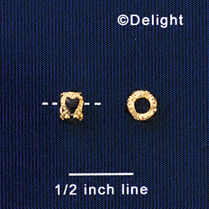 B1446 tlf - 6mm Mini Black Hearts Band - 2.5mm Hole - Gold Plated Bead