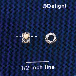 B1447 tlf - 6mm Mini Gold Hearts Band - 2.5mm Hole - Im. Rhodium & Gold Plated Bead