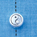 B1078 tlf - 8mm Flat Round Ying Yang - Silver Plated Beads