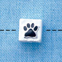 B1081 tlf - 6mm Cube with Black Enamel Paw - Silver Plated Beads