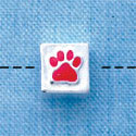 B1082 tlf - 6mm Cube with Red Enamel Paw - Silver Plated Beads