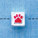 B1082 tlf - 6mm Cube with Red Enamel Paw - Silver Plated Beads