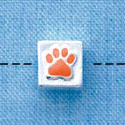 B1083 tlf - 6mm Cube with Orange Enamel Paw - Silver Plated Beads