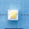 B1084 tlf - 6mm Cube with Yellow Enamel Paw - Silver Plated Beads