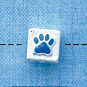 B1086 tlf - 6mm Cube with Royal Blue Enamel Paw - Silver Plated Beads