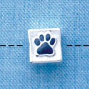 B1087 tlf - 6mm Cube with Blue Enamel Paw - Silver Plated Beads