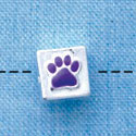 B1088 tlf - 6mm Cube with Purple Enamel Paw - Silver Plated Beads