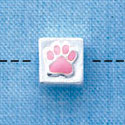 B1091 tlf - 6mm Cube with Pink Enamel Paw - Silver Plated Beads