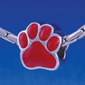 B1107 tlf - Large Red Paw - 2 Sided - Im. Rhodium Large Hole Beads