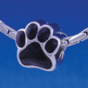 B1111 tlf - Large Black Paw - 2 Sided - Im. Rhodium Large Hole Beads