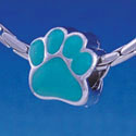 B1112 tlf - Large Teal Paw - 2 Sided - Im. Rhodium Large Hole Beads