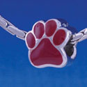 B1114 tlf - Large Maroon Paw - 2 Sided - Im. Rhodium Large Hole Beads