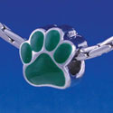 B1115 tlf - Large Green Paw - 2 Sided - Im. Rhodium Large Hole Beads