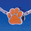 B1116 tlf - Large Orange Paw - 2 Sided - Im. Rhodium Large Hole Beads