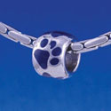 B1119 tlf - Silver Bead with Navy Blue Paw Prints - Im. Rhodium Large Hole Beads