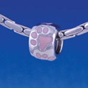 B1120 tlf - Silver Bead with Pink Paw Prints - Im. Rhodium Large Hole Beads